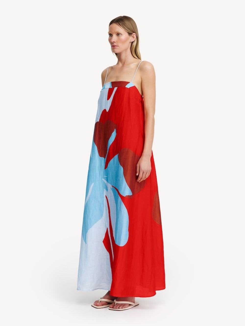 Significant Other Edith Red and Blue Floral Linen Maxi Dress
